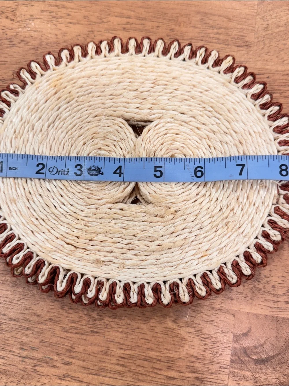 Handcrafted Natural Woven Coasters Set of 2 Oval Brown Scalloped Trim Neutral